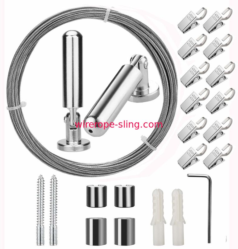 Conjuntos de aço inoxidável da corda de fio da cortina de janela de 5 medidores com 20 grampos