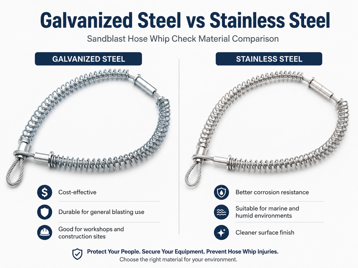 Galvanized steel and stainless steel sAndblast mangueira verificação de chicoteamento material comparison Galvanized steel and stainless steel sAndblast mangueira verificação de chicoteamento material comparison