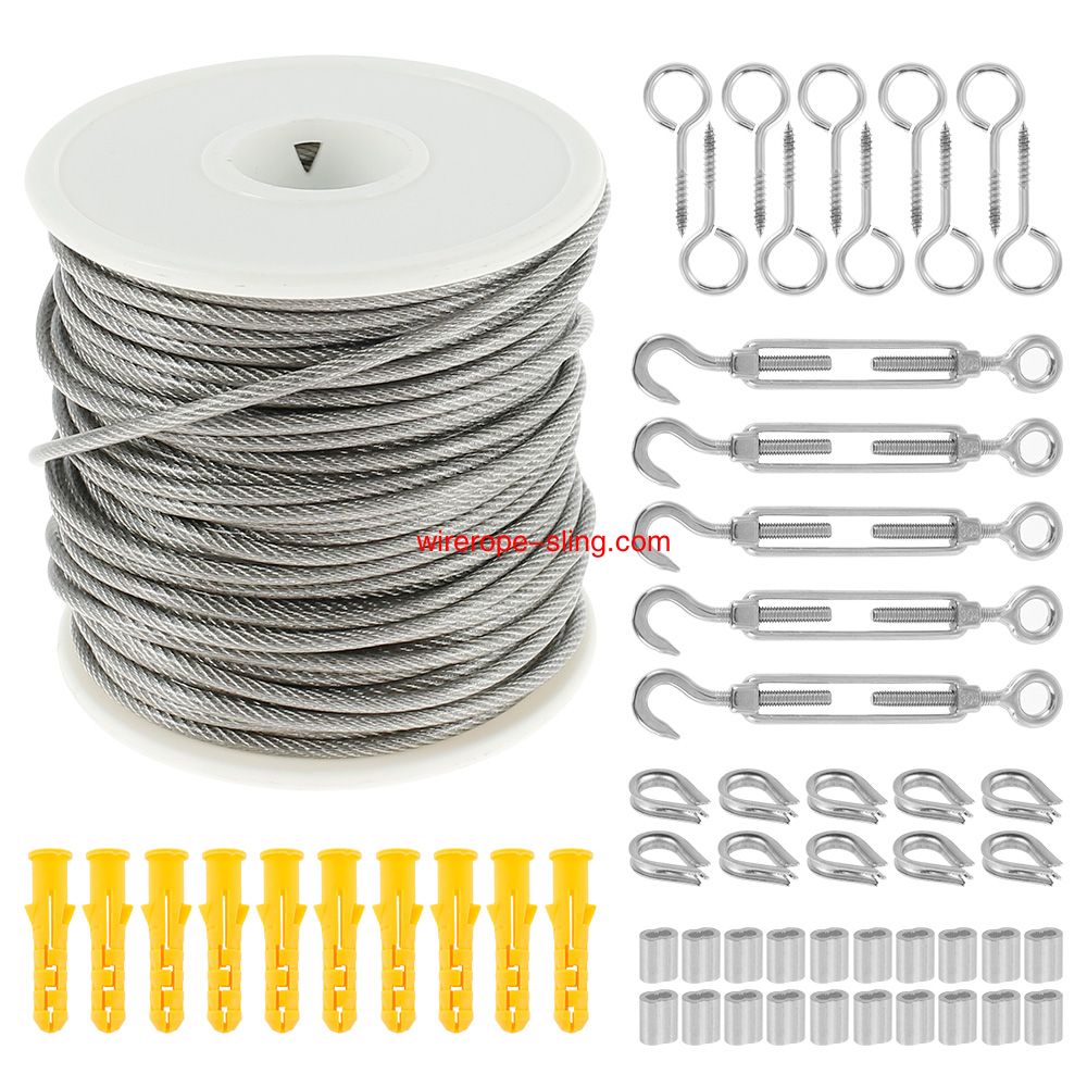 15M/30M Fio de arame farpado ferroviário Kit Jardim de Tarefa Pesada Parafuso Olho parafuso parafuso Fixa de Turnbuckle Tensioner Corda de Cabos Revestidos
